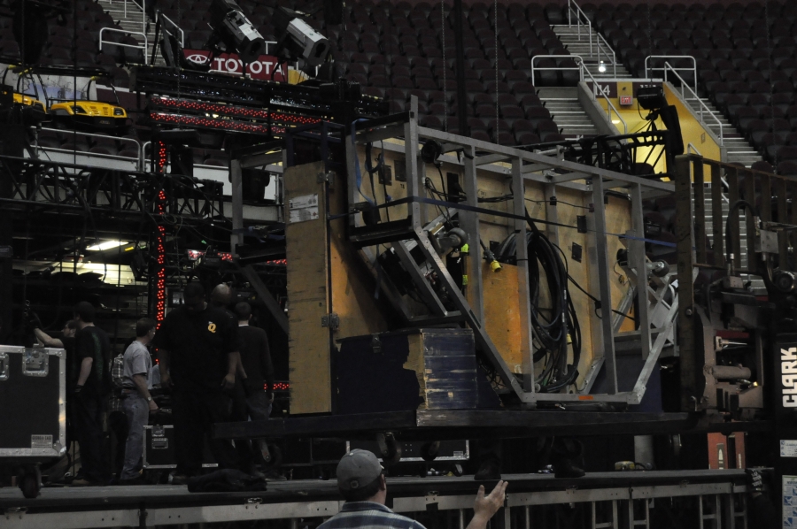 RUSH Time Machine Tour - Neil's Drum Kit - Putting Drum Riser on stage