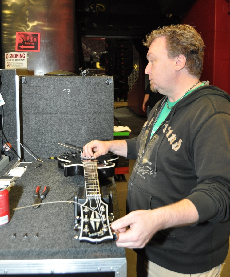 RUSH Time Machine Tour - Scott Working on Alex's Black Les Paul