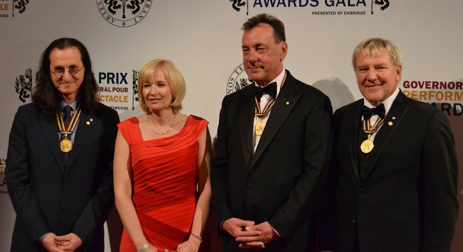 2012 Governor General Performing Arts Awards National Arts Centre - RUSH Geddy Lee, Laureen Harper, Neil Peart, Alex Lifeson