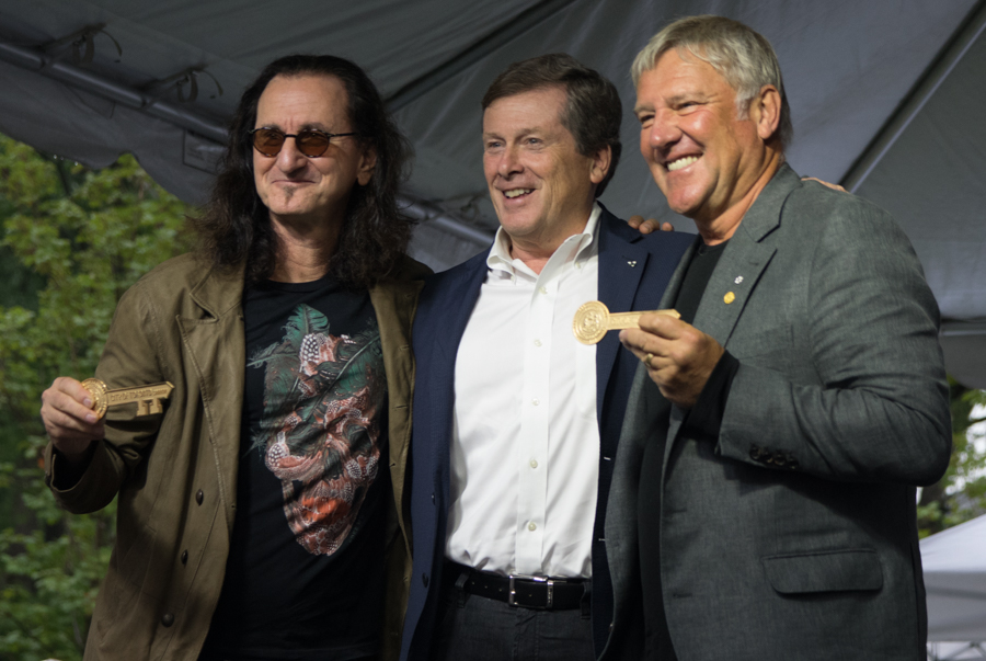 Lee Lifeson Art Park - Geddy Lee and Alex Lifeson with Mayor John Tory